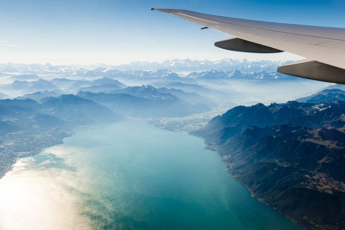 Flying over Europe on a sunny spring morning.